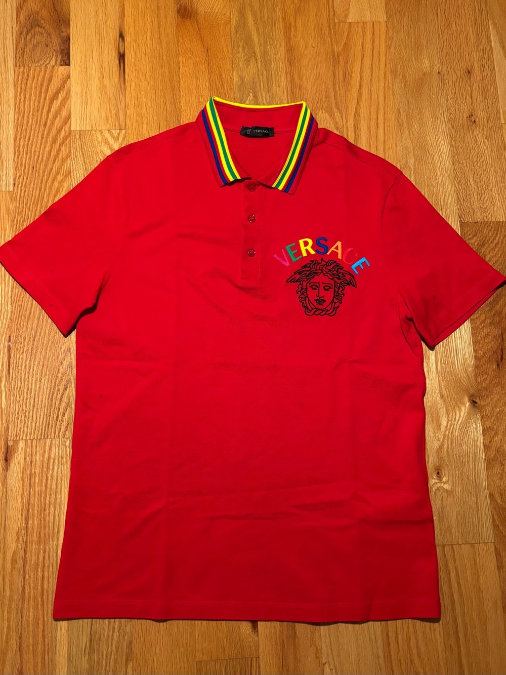 Versace Multicolor Embroidered Medusa Spellout Polo